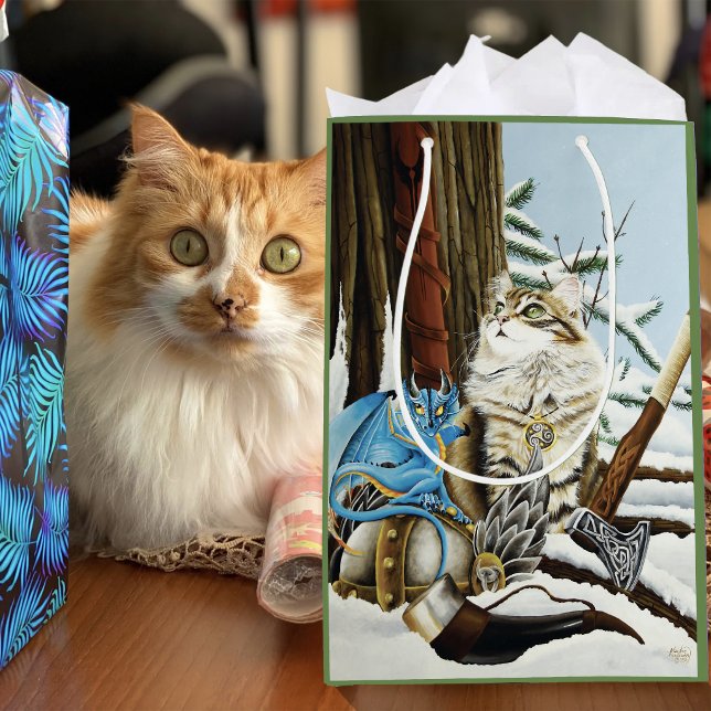 Viking Cat Blue Dragon Mittlere Geschenktüte (Von Creator hochgeladen)