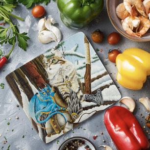 Viking Cat Blue Dragon Schneidebrett