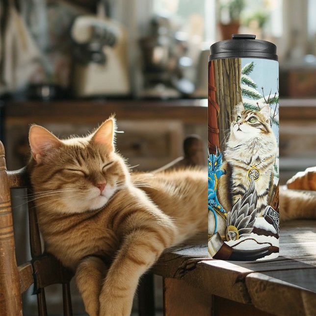 Viking Cat Blue Dragon Thermosbecher (Von Creator hochgeladen)