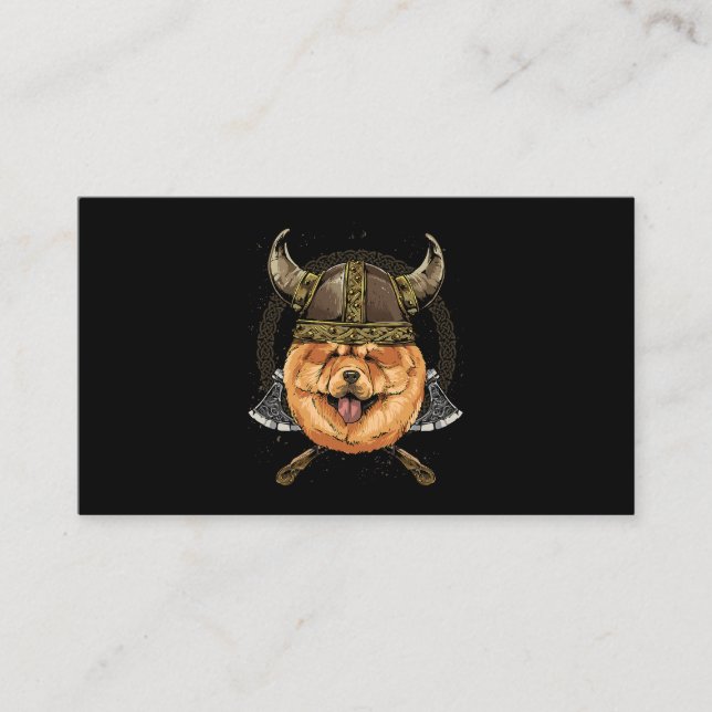 Viking Chow Chow Dog mit Viking Helmet Mjolnir Ax Visitenkarte (Vorderseite)