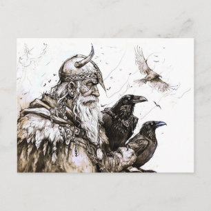 Viking Deity Sketch Pen Drawing of Norse God Odin Postkarte