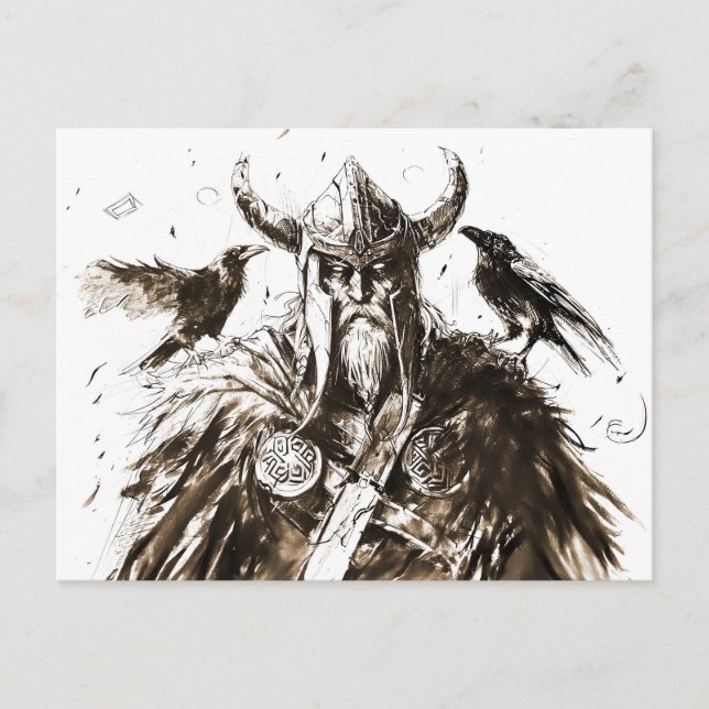 Viking Deity Sketch Pen Drawing of Norse God Odin Postkarte (Vorderseite)