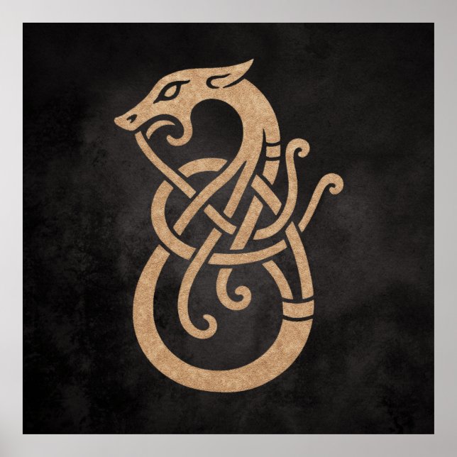 Viking Dragon Knot - Alte Nord-Symbol auf schwarz Poster (Vorne)