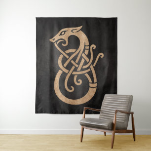 Viking Dragon Knot - Alte Nord-Symbol auf schwarz Wandteppich