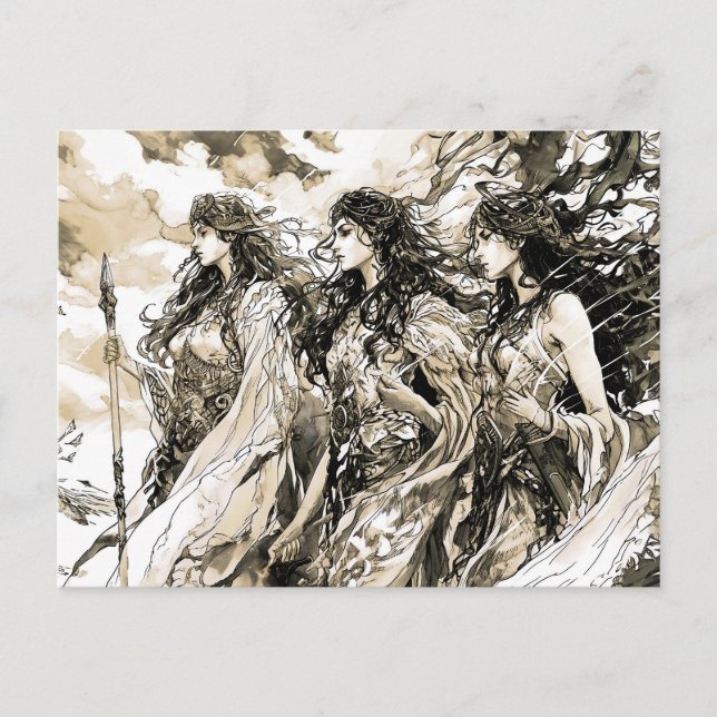 Viking Drawing of a Norse God three norns Postkarte (Vorderseite)