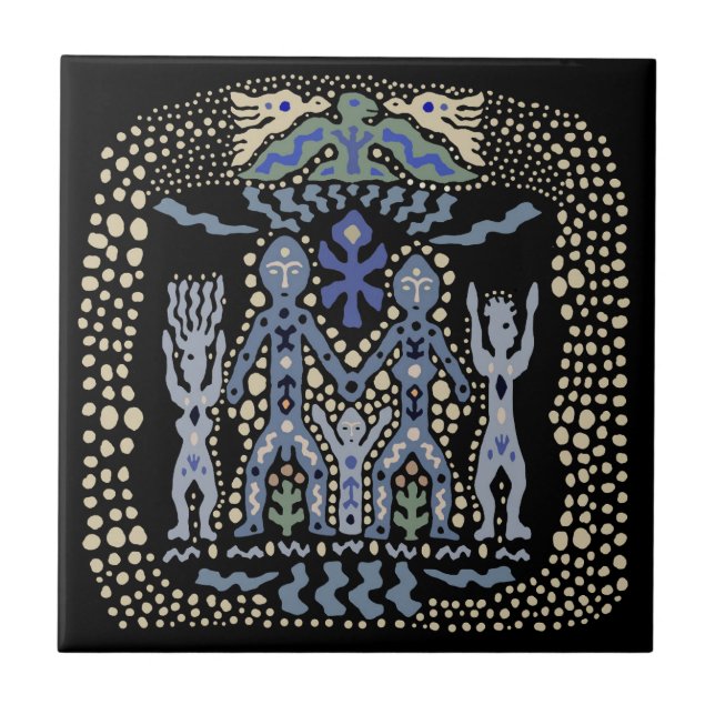 Viking Family Tile - Elfenbeinblau Fliese (Vorderseite)