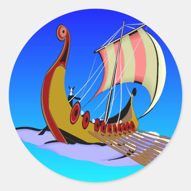 Viking Galley Ship #002 Runder Aufkleber (Vorderseite)