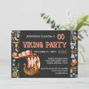 Viking-Geburtstagseinladung Jungen 1–7 Navyblau ro Einladung
