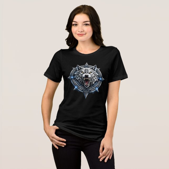 Viking Ice Wolf Norse Mythology Nordic Womens  Tri-Blend Shirt (Vorderseite voll)