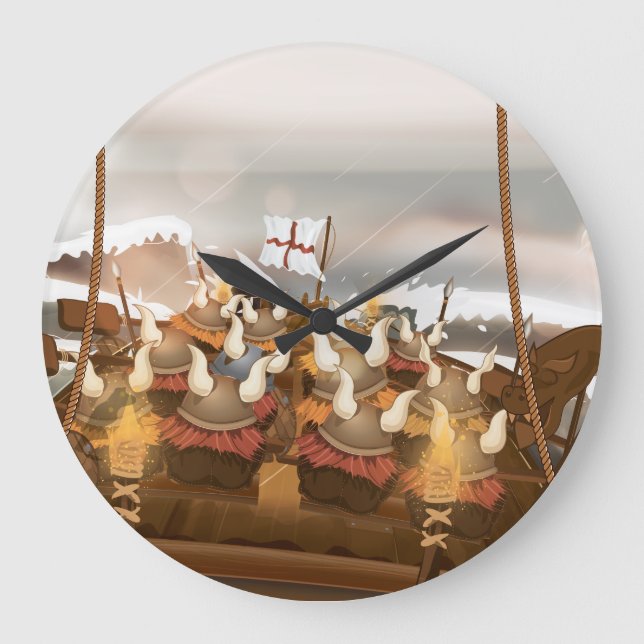 Viking Invasion Fleet Große Wanduhr (Vorderseite)