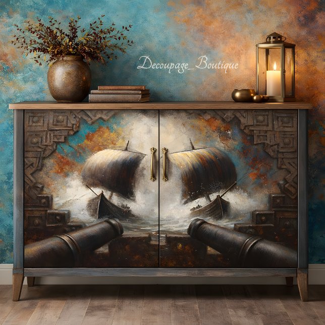 Viking Longship Battle Decoupage Seidenpapier (Viking Longship Battle Decoupage Tissue Paper Mockup)