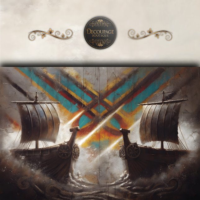 Viking Longships Duel Decoupage Seidenpapier (Viking Longships Duel Decoupage Tissue Paper)