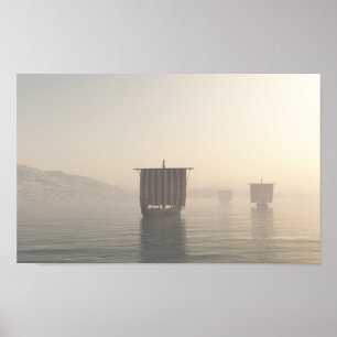 Viking Longships im Nebel Poster