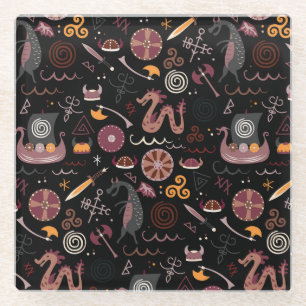 Viking: Nahtlos, grafisches Design. Glasuntersetzer