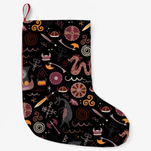 Viking: Nahtlos, grafisches Design. Kleiner Weihnachtsstrumpf