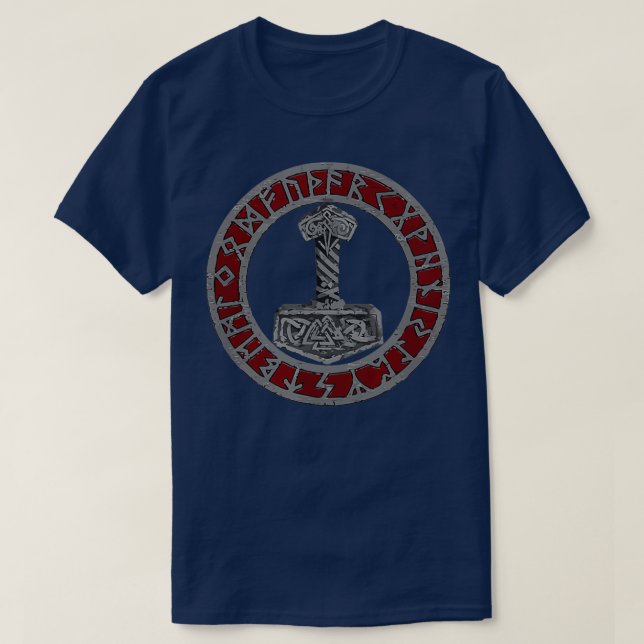 Viking Norse Mythology Thors Mjolnir Vegvisir Rune T-Shirt (Design vorne)