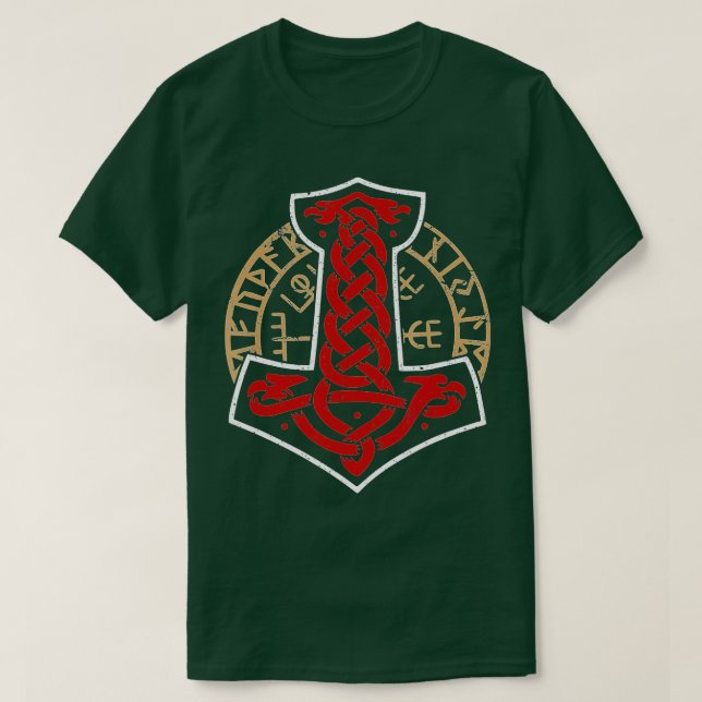 Viking Norwegen Skandinavier Mjolnir Hamme T-Shirt (Design vorne)
