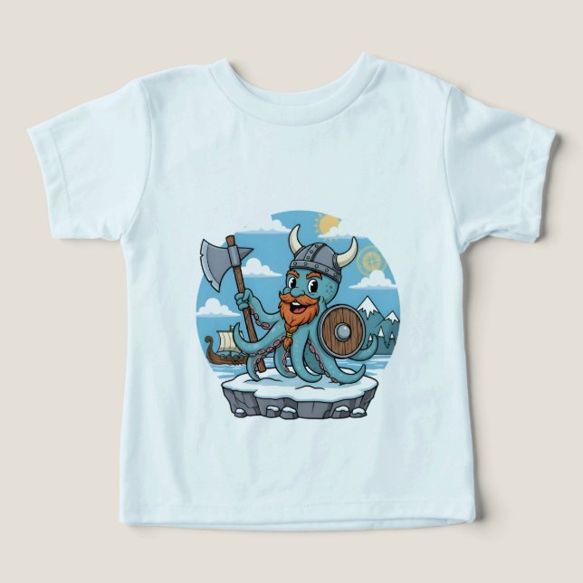 Viking Octopus Cartoon Funny Babies Cute Skyblue (Design Vorderseite)