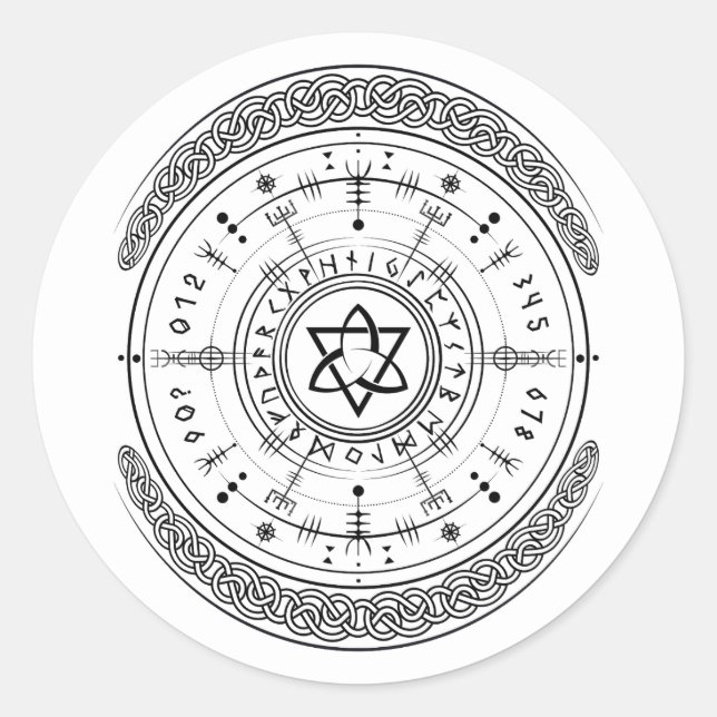Viking Pagan Asatru Runenkompass, Vegvisir Runes Runder Aufkleber (Vorderseite)
