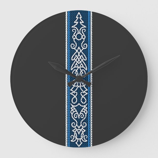Viking Pattern Blau Große Wanduhr (Vorderseite)