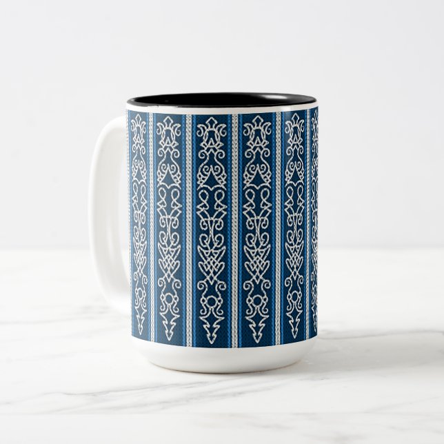 Viking Pattern Blau Zweifarbige Tasse (Vorderseite Links)