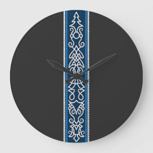 Viking Pattern Blue Große Wanduhr