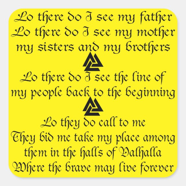 Viking Prayer Valknut FB.com/USAPatriotGraphics © Quadratischer Aufkleber (Vorderseite)