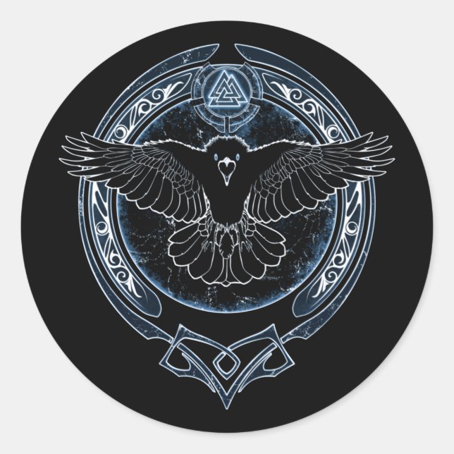 Viking Raven Munin und Valknut Runder Aufkleber (Vorderseite)