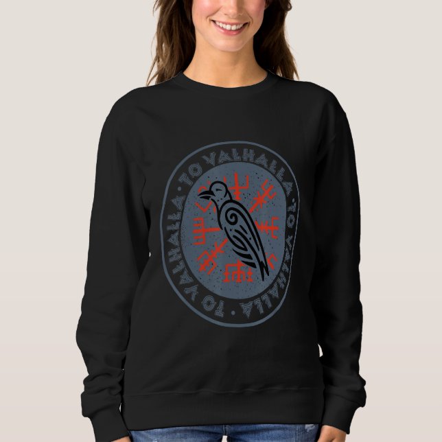 Viking Raven Vegvisir Valhalla Viking Runes Nordic Sweatshirt (Vorderseite)
