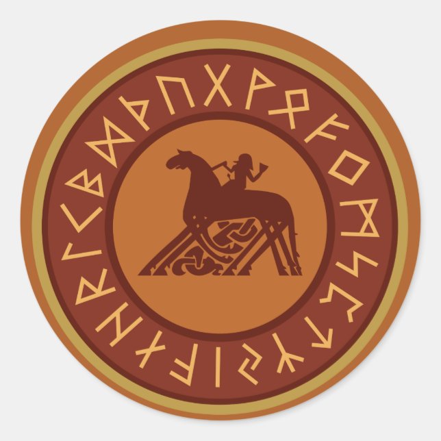 Viking Runes, Odin und Sleipnir Illustration Runder Aufkleber (Vorderseite)