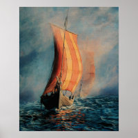 Viking Schiff, das in Nebel auf See/Ozean segelt, 