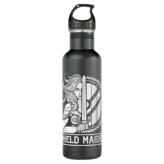 Viking Shield Maiden Weibliche Kriegerin Norse Myt Edelstahlflasche (Vorderseite)