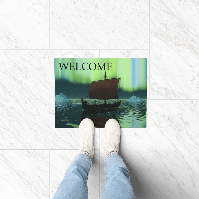 Viking Ship and Northern Lights - Willkommen Fußmatte (Indoor)