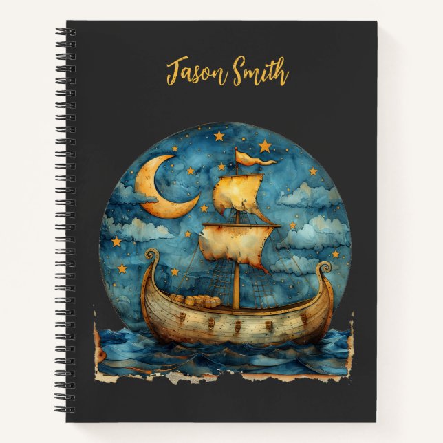 Viking Ship Back to School Notebook Personalisiert Notizbuch (Vorderseite)
