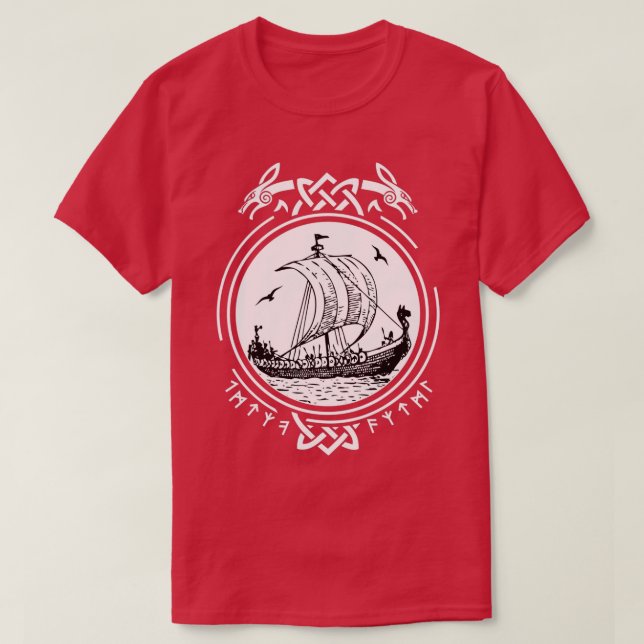 Viking Ship Boat Runes Wikinger Wikings T-Shirt (Design vorne)