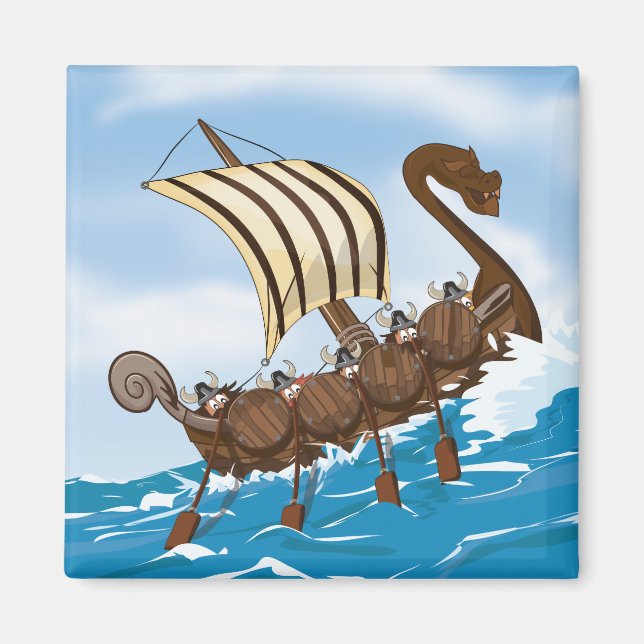 Viking Ship Cartoon Magnet (Vorne)