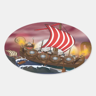 Viking Ship Invasion Fleet Ovaler Aufkleber