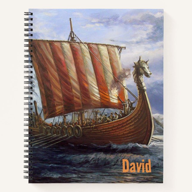 Viking Ship Themed Notebook Personalisiert Notizbuch (Vorderseite)