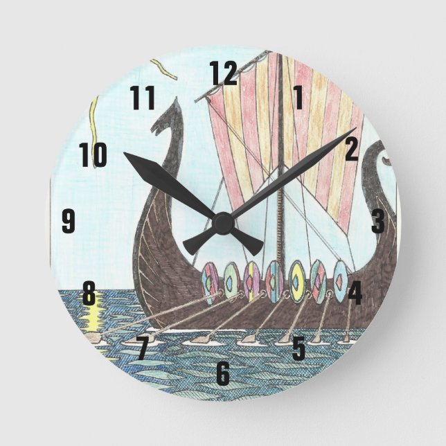 VIKING SHIP-Uhr Runde Wanduhr (Vorderseite)