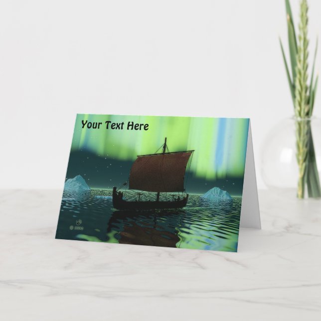 Viking Ship und Northern Lights Card Karte (Vorderseite)