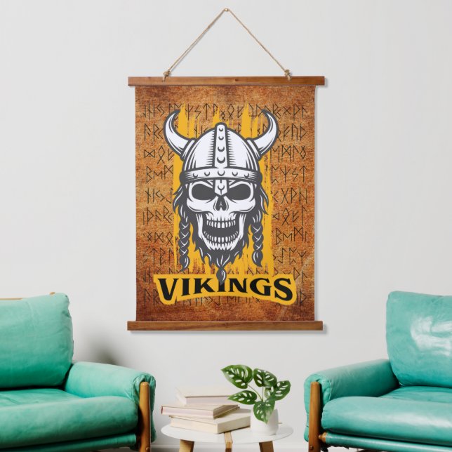 Viking Skeleton Hanging Tapestry Wandteppich Mit Holzrahmen (Wohnzimmer)