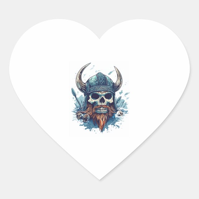 Viking Skull Berserker Herz-Aufkleber (Vorderseite)