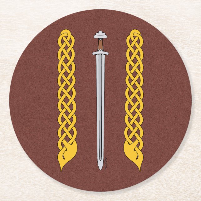 Viking Sword und Plaitwork Runder Pappuntersetzer (Vorderseite)