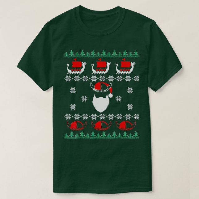 Viking Ugly Weihnachtsschiffe Viking Hat T-Shirt (Design vorne)