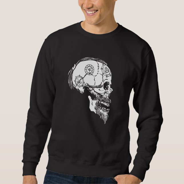 Viking Valhalla Skull Norse Mythology Braided Hair Sweatshirt (Vorderseite)