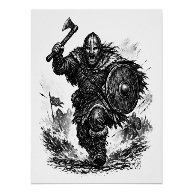 Viking Warrior Charge – Ink Battle Poster (Vorderseite)