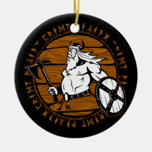 Viking Warrior Helmet Shield Runes of Christmas Keramik Ornament