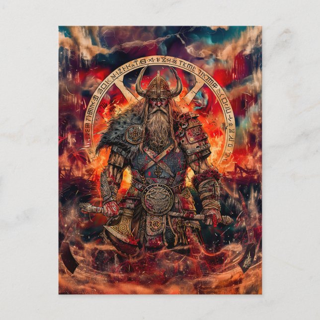 Viking Warrior in Asgard mit Göttern Feiertagspostkarte (Vorderseite)