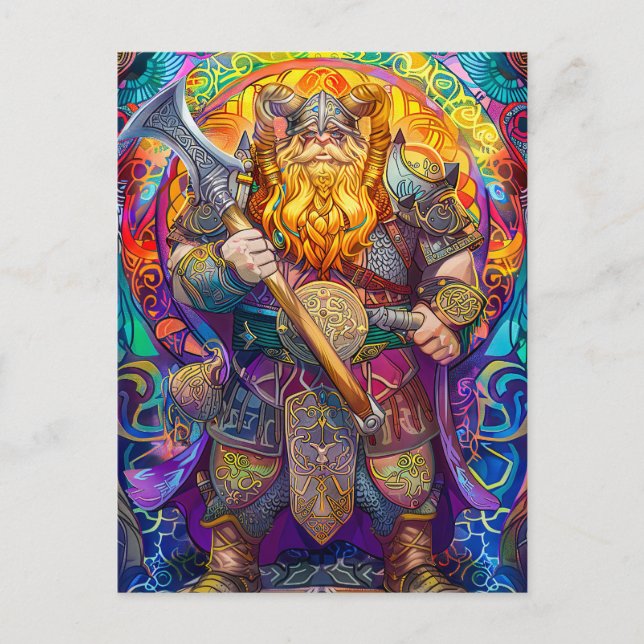 Viking Warrior mit Ax Norse Mythology Comic Postkarte (Vorderseite)