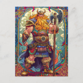 Viking Warrior mit Ax Norse Mythology Comic Postkarte